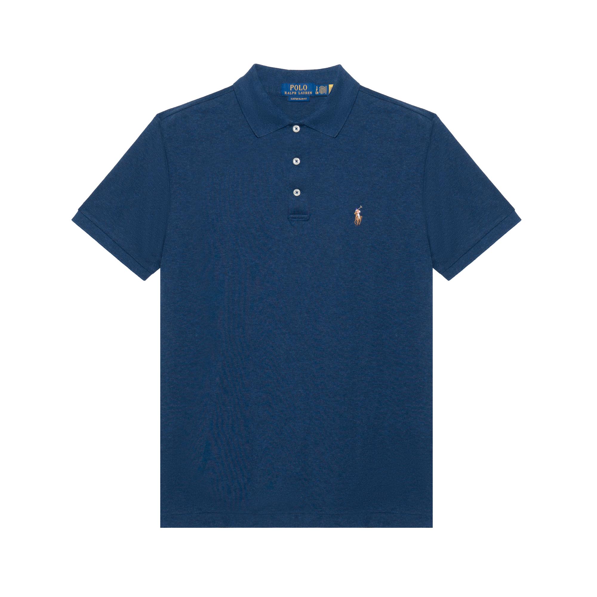 Polo Ralph Lauren Tailliertes, mittellanges, einfarbig bedrucktes Polo-Shirt mit Polokragen und kurzen Ärmeln, Herrenoberteile, Blau 710832749-003 S blue