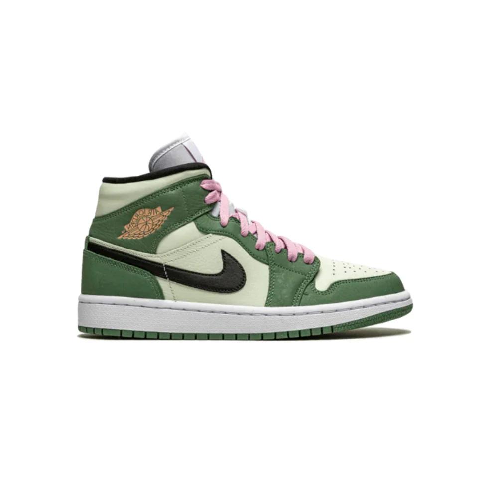Nike Air Jordan 1 Mid Sneakers Dutch Green/Black/Barely Green/Arctic Pink