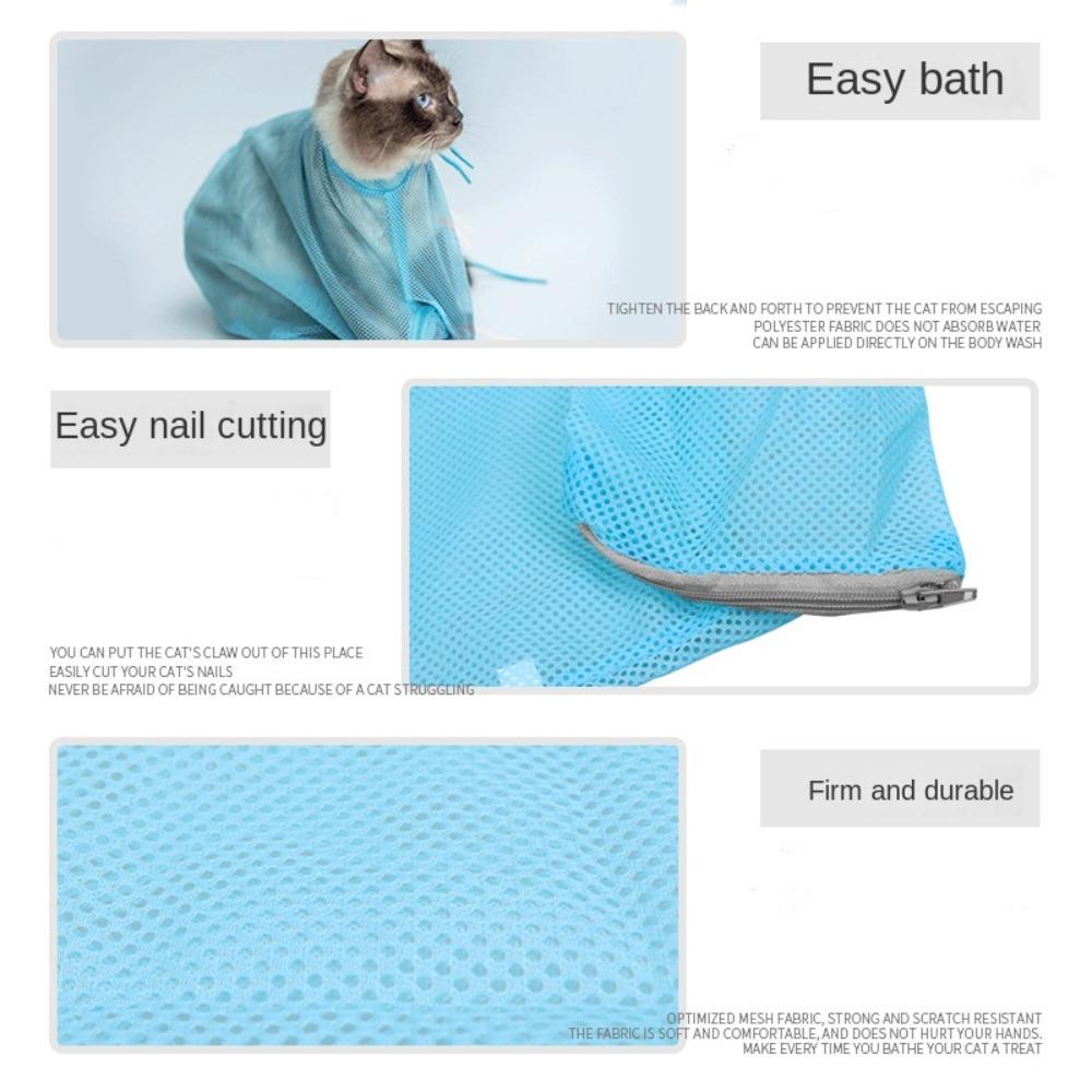 Adjustable Mesh Cat Grooming Bag Nail Trimming Polyester Pet Washing Bag Breathable Anti Bite Anti Scratch Bag Pet Bathing