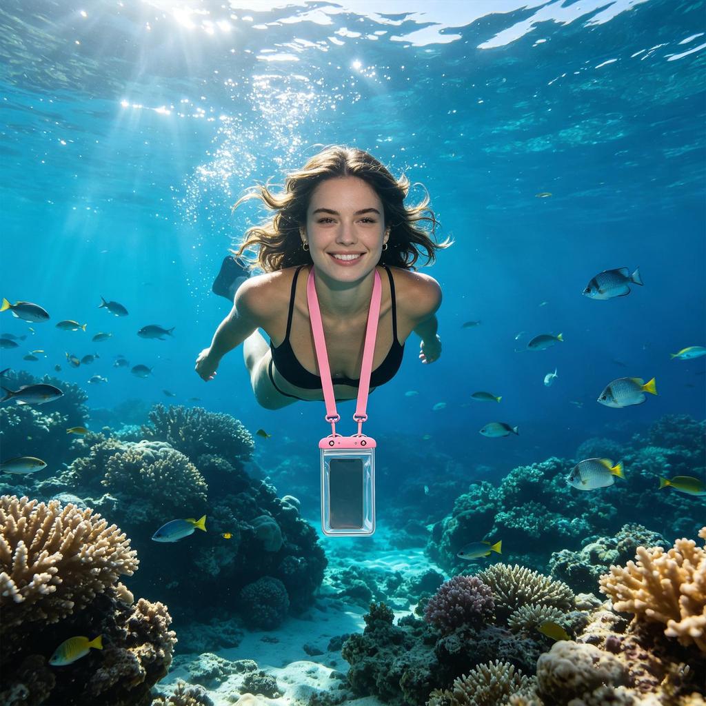 Universal Waterproof Phone Pouch Large Touch Screen double-layer Seal Dry Bag Diving Swimming Case with Lanyard Beach Vacation