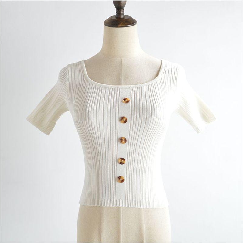 

Easiest for Match Solid Color Short Knitwear Spring and Summer Slim Fit Bottoming Slimming Tops Women s Sneaky Design Short Sleeve T-shirt White All yards