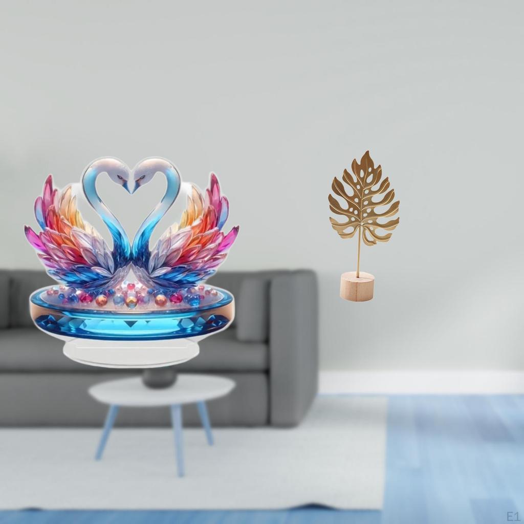 Acrylic Swan Sculpture Table Centerpiece Metal Statue Tabletop Cabinet Decoration Bookshelf Office