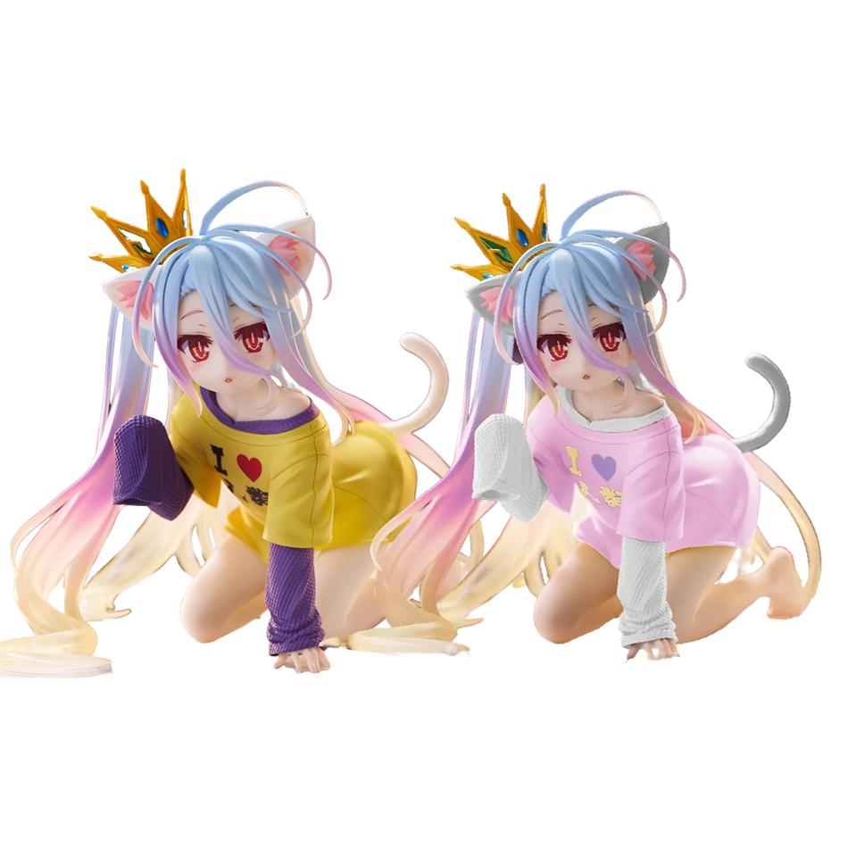 10cm No Game No Life Anime Figure Desktop Cute Cat Ear Shiro Action Figure Room Decorations PVC Adult Collection Model Doll Toys