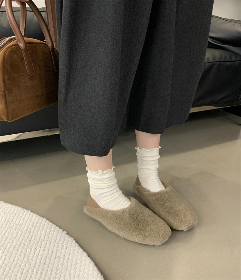 2025 Mao Mao shoes female winter wear warm and velvet one pedal bean shoes fairy foot lazy cotton shoes