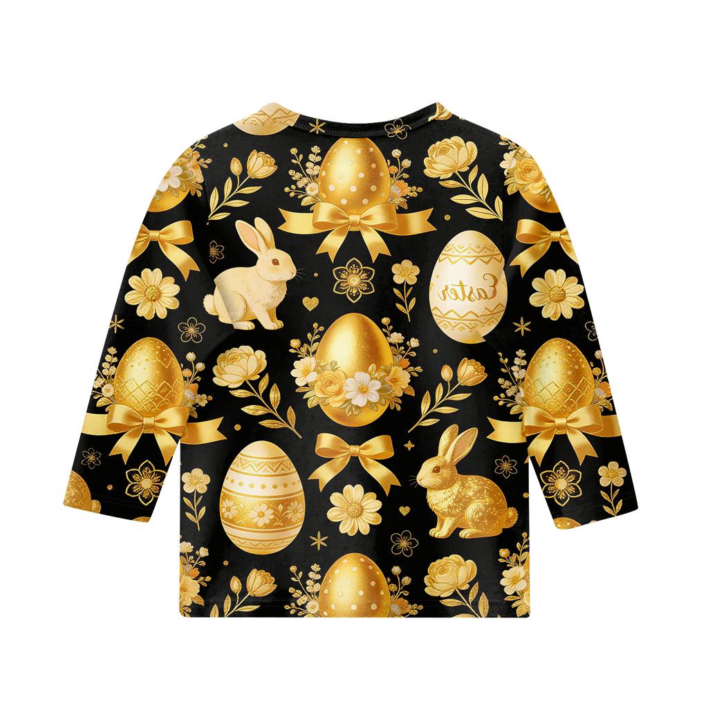 Children's Seven Quarter Sleeve Easter Print Round Neck Print Casual Top