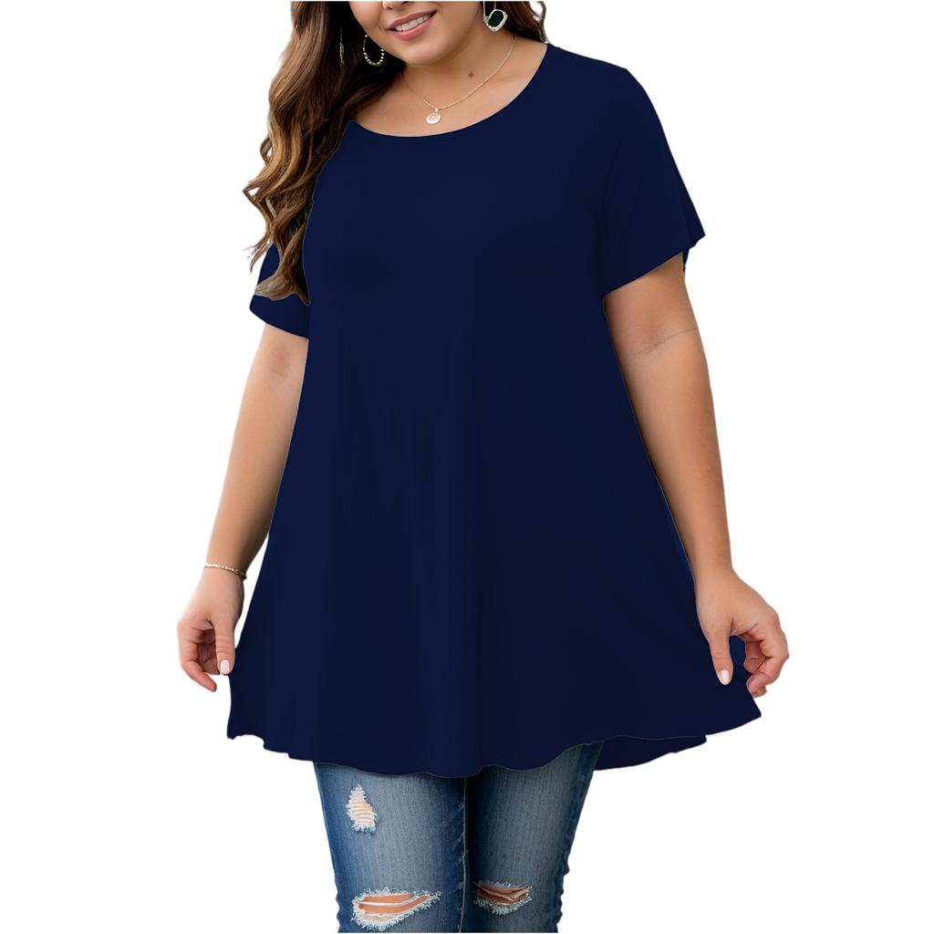 Women's Plus-Size Fashionable Casual Loose-Fit Short-Sleeve Top