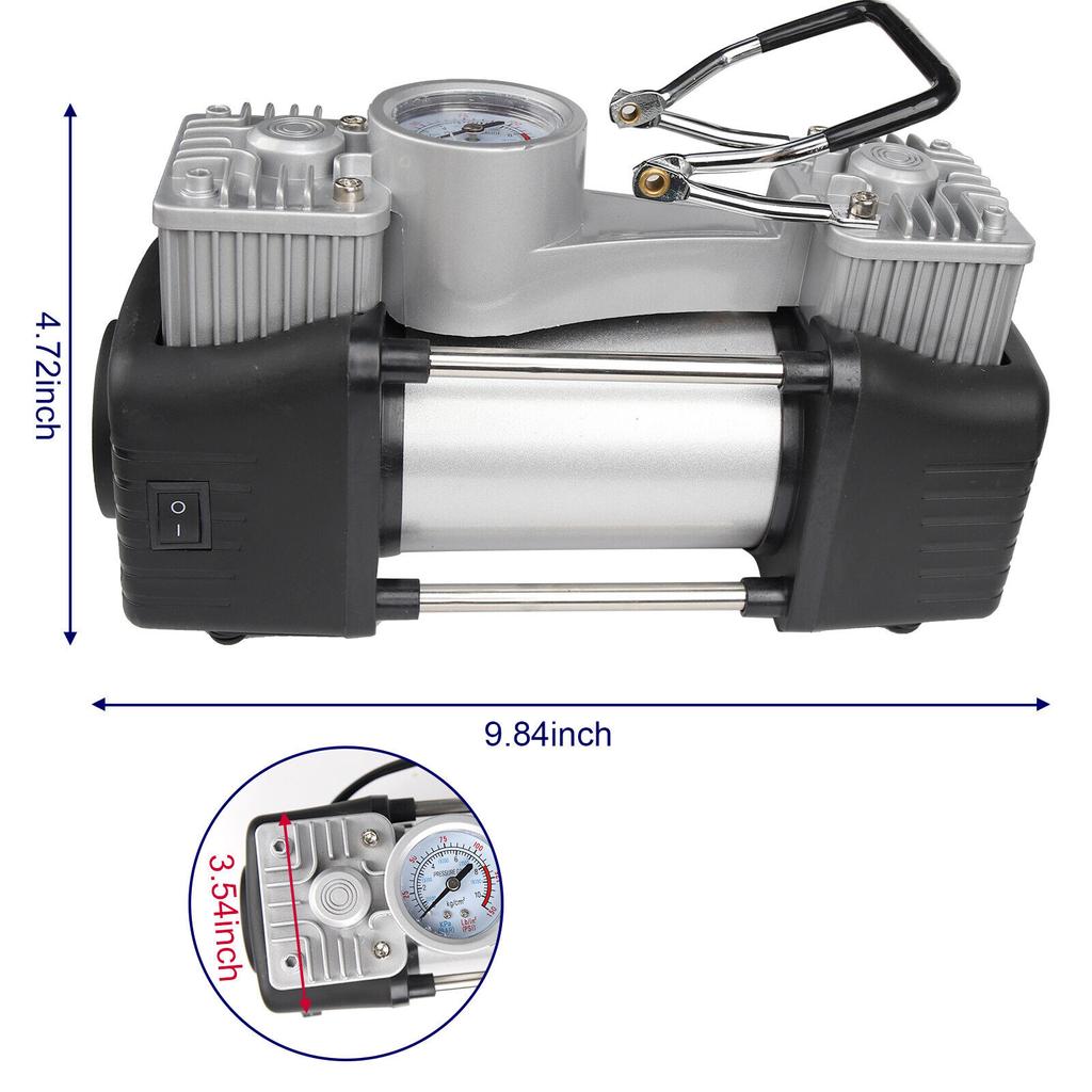 Pompă de compresor de aer auto 150psi DC 12V cu două cilindri pentru umflarea anvelopelor auto cu manometru Poric Car Metal Air Compresstable