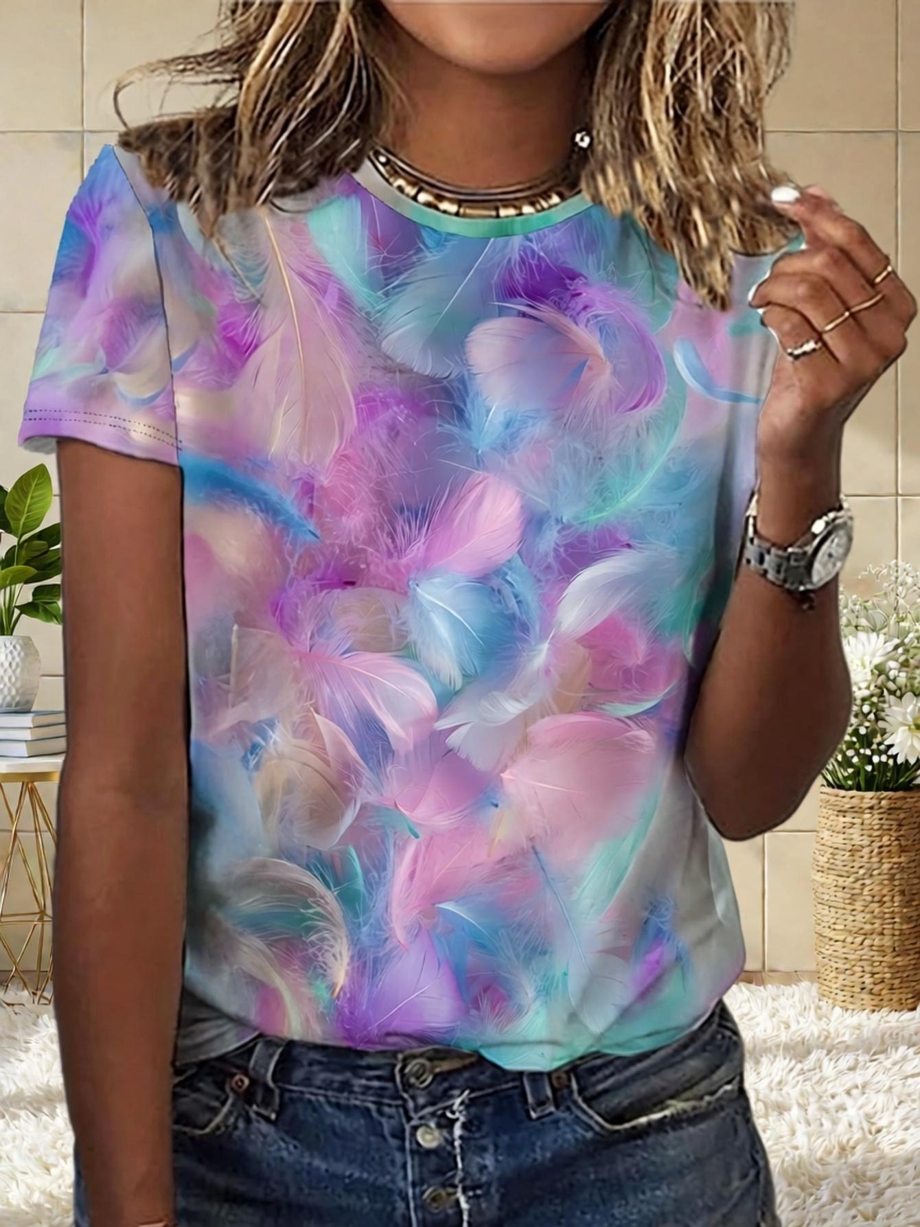 Women s round neck short-sleeved T-shirt, gradient pattern, casual fashion top XXS