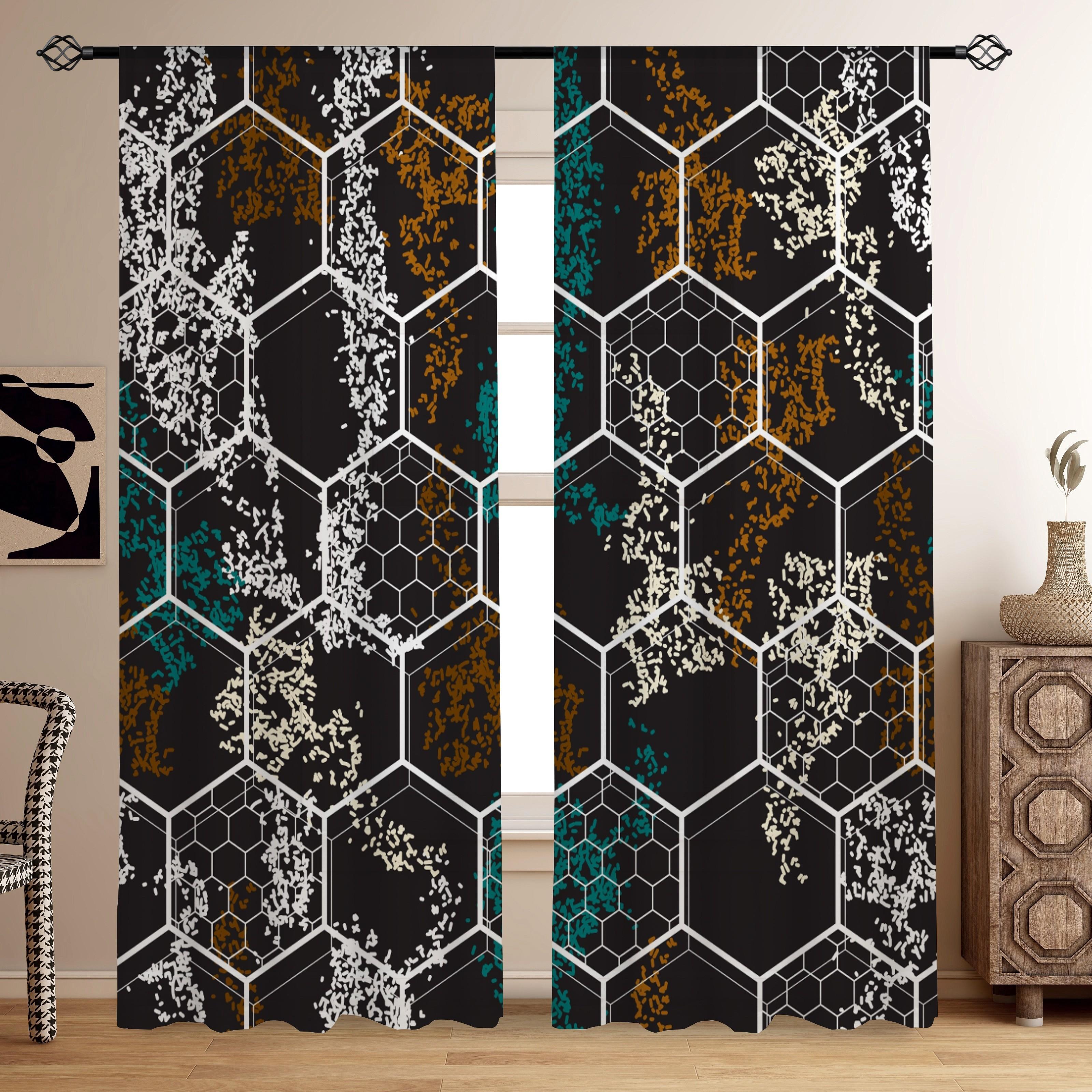 

Set with 2 Geometric Pattern Semi-sheer Curtain Ornamental Window Drape Window Treatments Suitable for Rest Room Living Room Home Decor cortinas (W50H130cm)-2pcs&Hook