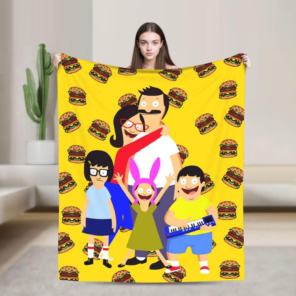Super Warm Blankets Camping Anime Bobs Funny B-Burgers Throw Blanket Movie Flannel Bedspread For Home Decor Trend Sofa Bed Cover