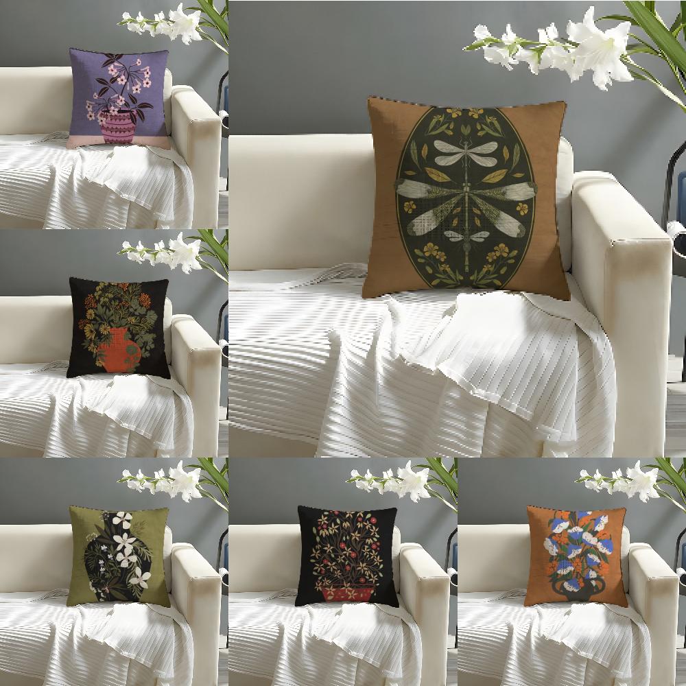 Hot Vintage vase print Pillow Case Natural Linen Organic Fabric DoubleSided Printing Sofa Home Decor Cushion Cover