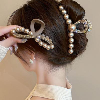 Camellia Pearl Hair Clip Girls Elegant Ponytail Clip Shark Clip Sweet Big Crab Claw Hair Accessories Headwear