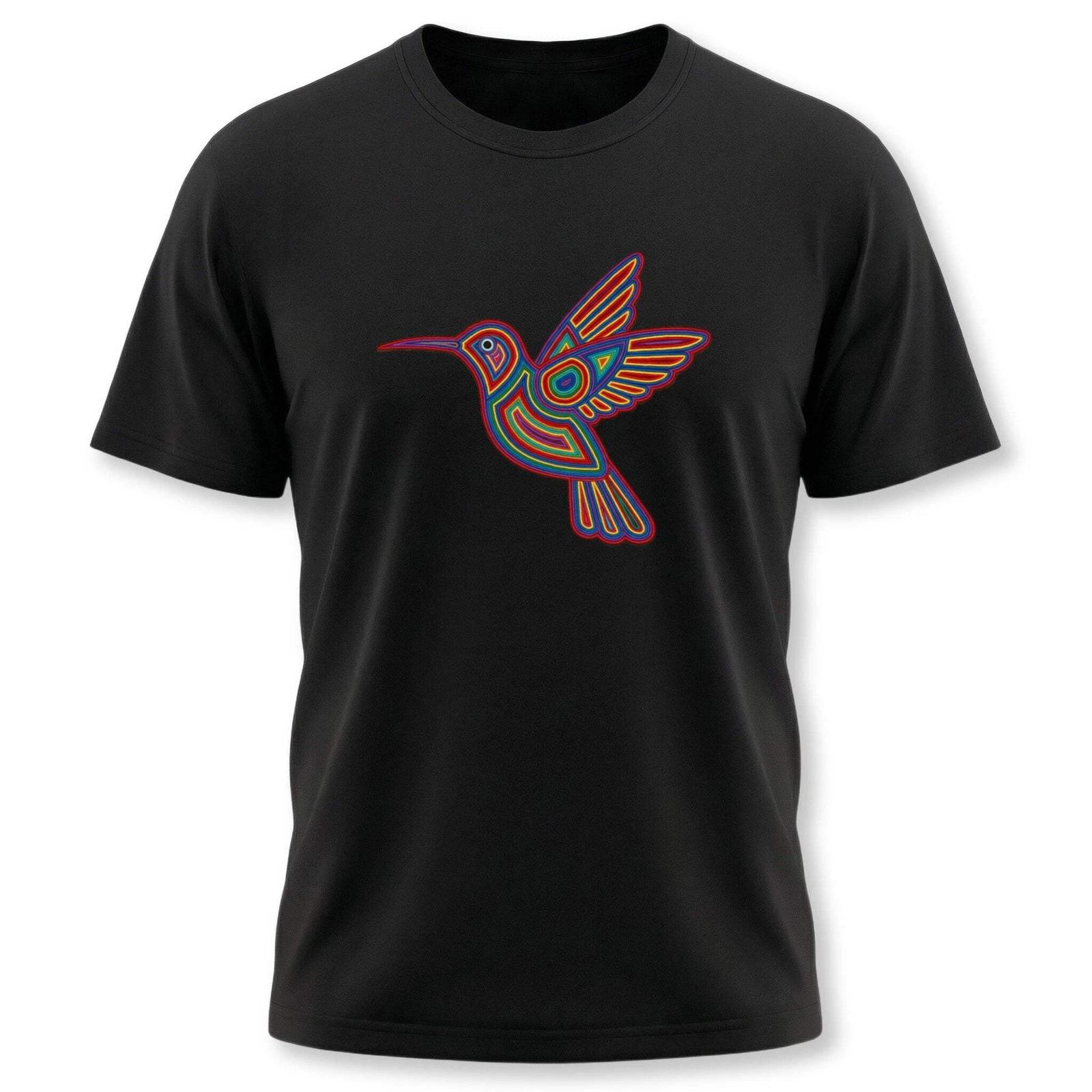 Huichol Hummingbird T-Shirt | Vibrant Mexican Folk Art Bird Graphic Tee S