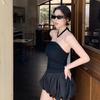 #Summer new pure desire wind bead chain splicing neck strap vest slim one-piece top with chest pad