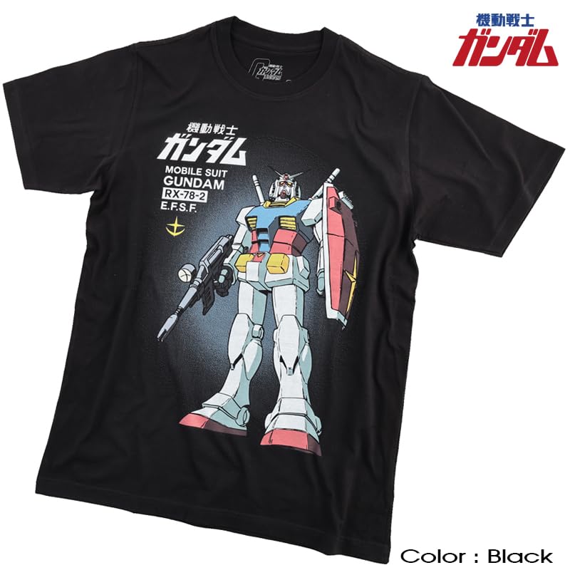 EVERSOUL Mobile Suit Gundam RX-78-2 Gundam Earth Defense Force Mobile Suit Zaku Char T-Shirt, Short Sleeve, Men's, Black, XL Size [Parallel Import]