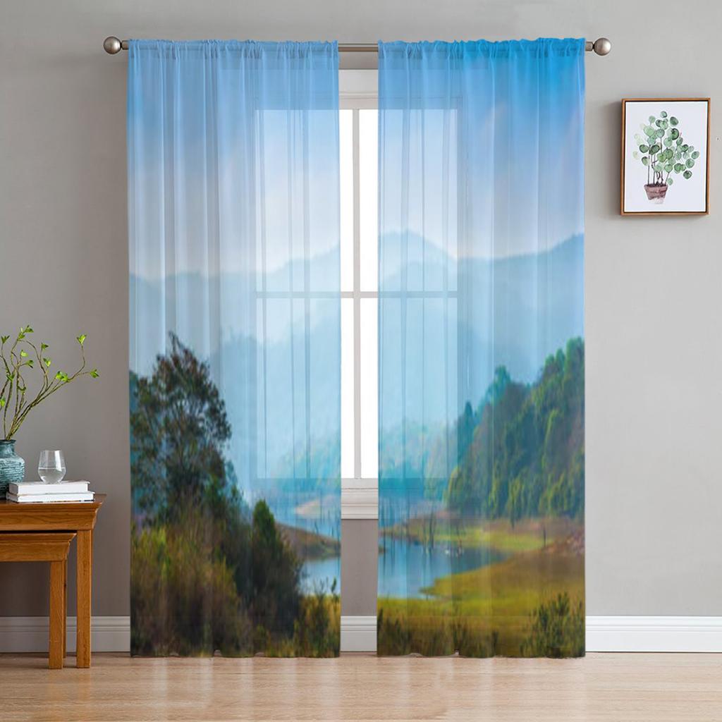Alpine Landscape With Peaks Covered By Snow And Clouds Tulle Sheer Curtains for Living Room Kitchen Decor Voile Organza Curtain