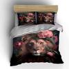 Floral Lion Decor Set Artwork Exquisite Three-Piece Bedding Set Gift For Kids And Adults