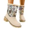 Women's Winter Boots with Heel and Embroidered Flowers - Warm Boots for Cold