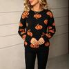 Women's Halloween Pumpkin Long Sleeve Pullover Sweater for Fall