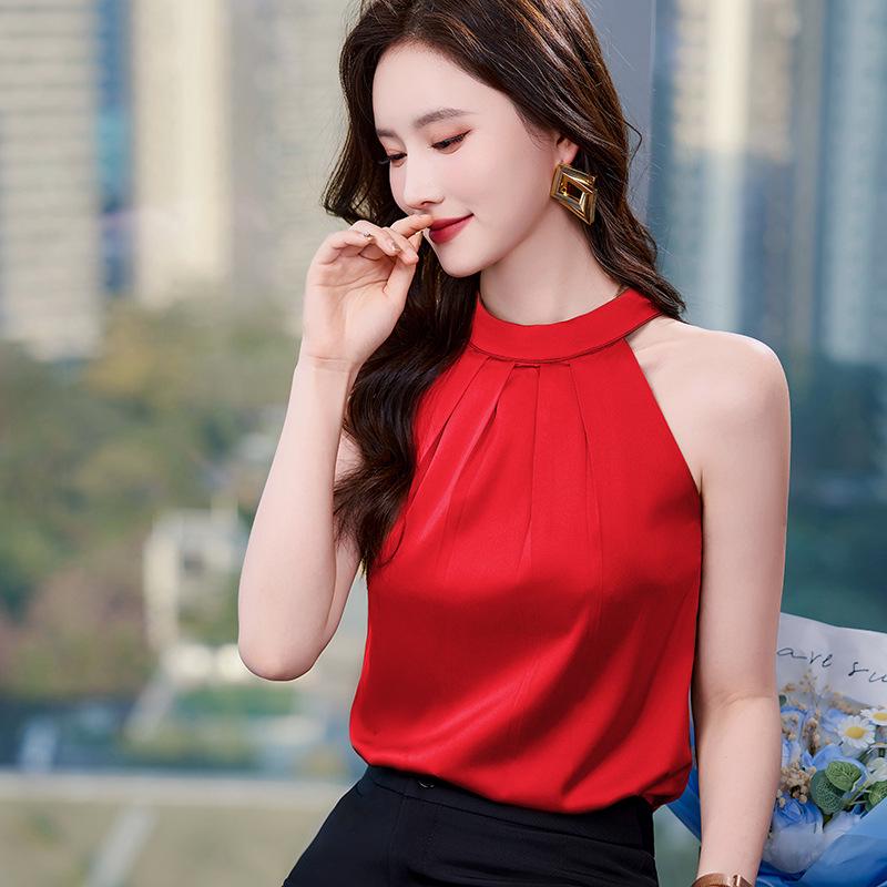 

Women s Off-Shoulder Halter Top – Imitation Silk, Summer Style, Strappy Sleeveless Design, Elegant Niche Outerwear. S 80-90 lbs
