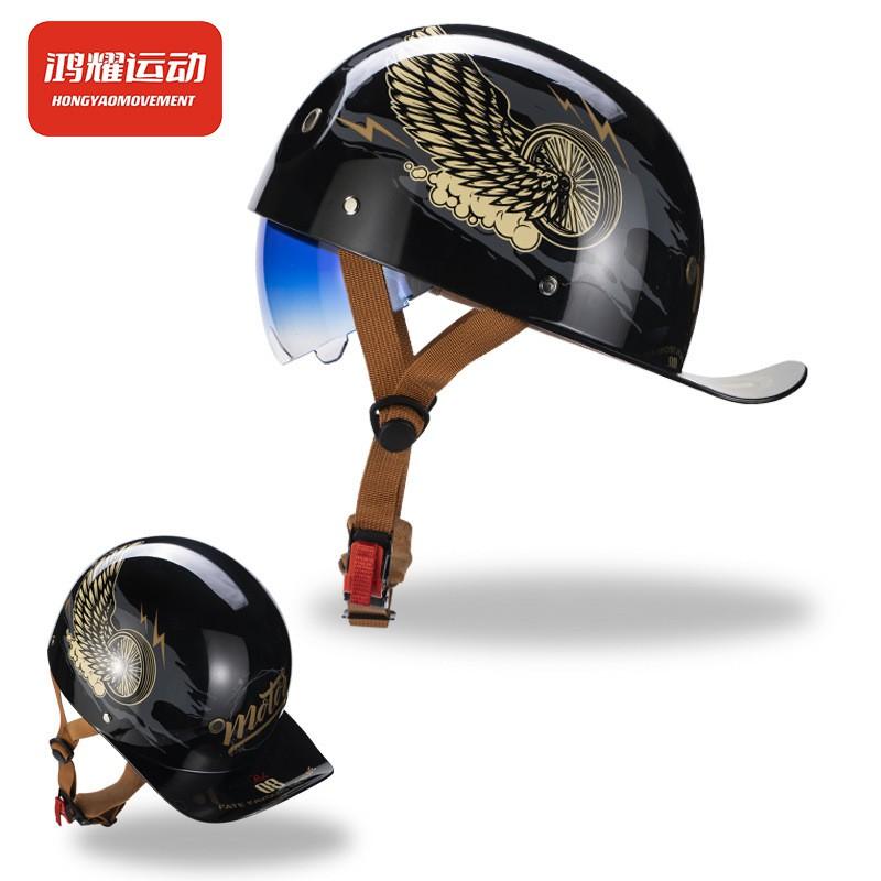 3C Certified Motorcycle Half Helmet Retro Style With Retractable Lens Adult Commuter