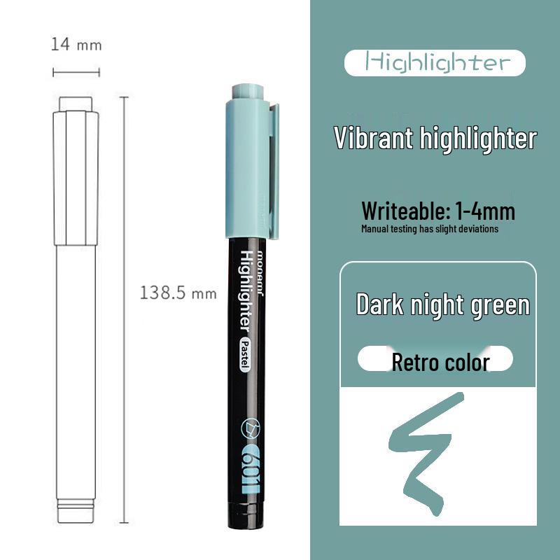 Monami 601 Korean Fluorescent Marker Pens, 12 Colors, Large Capacity, Creative Design (06021)
