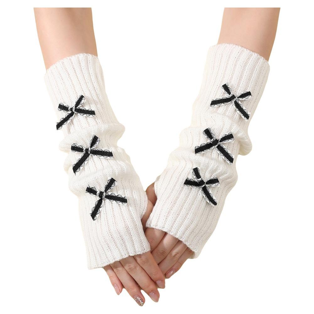 Soft Knitted Bow Arm Warmers Long Knit Sleeve Cover Y2K Y2K Fingerless Gloves  Girl