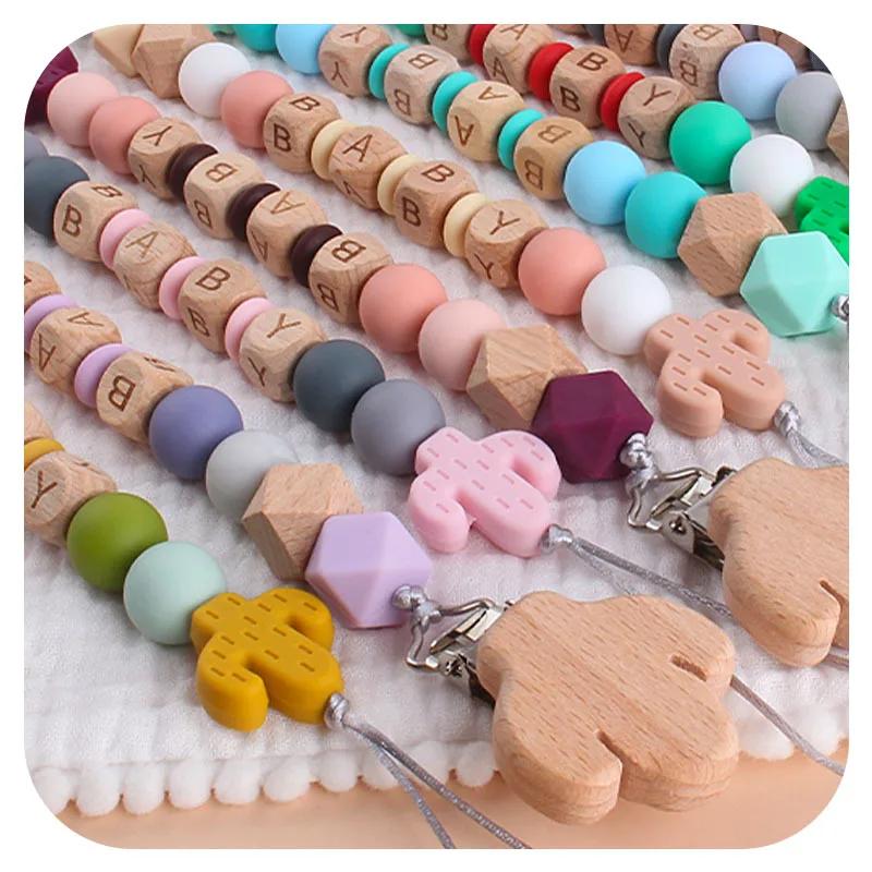 Handgefertigt Personalisierte Name Kaktus Schnullerclips Ketten Silikonperlen Personalisieren Säugling Chupetero Zahnung Personalisiert Geschenk