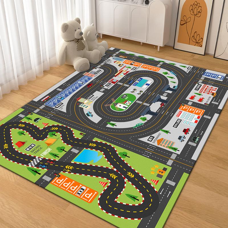 City Transportation Track Game Anti-slip Mat Cartoon Living Room Children's Rug Track Carpet Sofa Coffee Table Bedroom Rugs