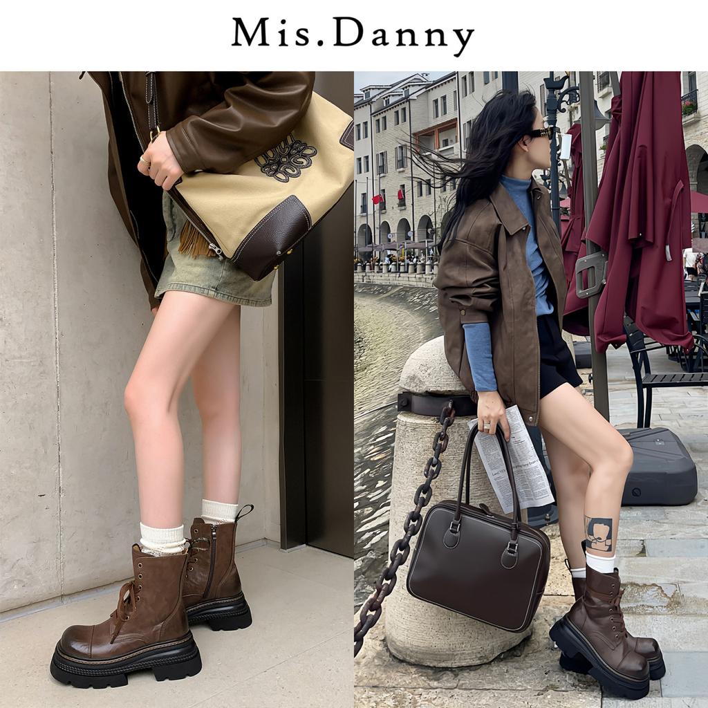 [Fanfna] Increase the height of 7CM thick-soled Martin boots for women's 2025 autumn and winter new color-rubbing locomotive fried street short boots