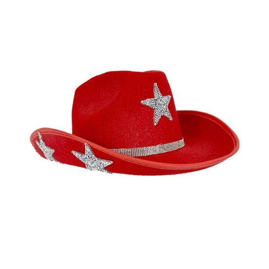 Felt Hat Sparkling Star Decor Wide Brim Western Cowboy Kids Hat Lightweight Fabric Party Festival Outdoor Hair Accessory