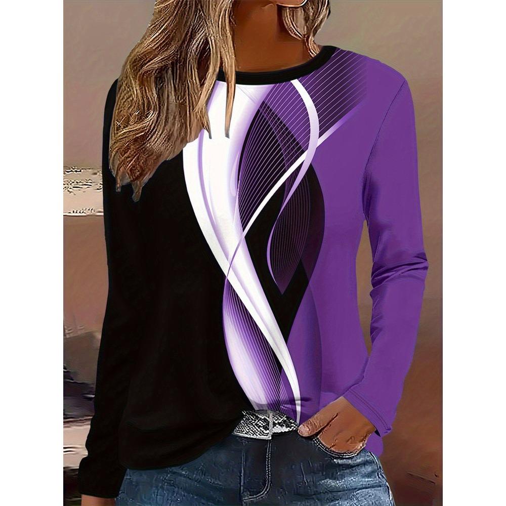

Большая женская элегантная футболка с длинным рукавом - Черно-фиолетовый градиент, меняющий цвет S