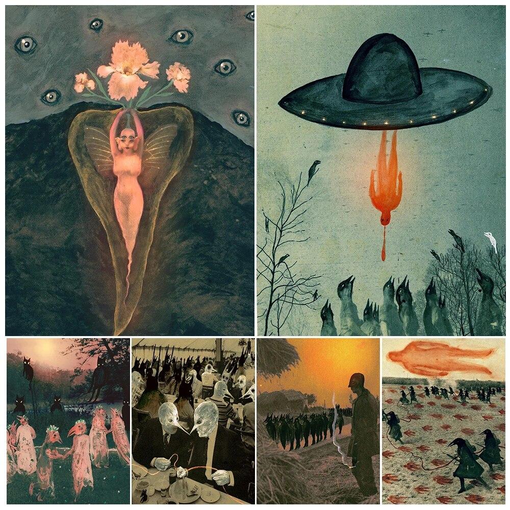 

The Town With Strange Ghosts And Monsters Vintage Wall Art Canvas Print Surreal Horror Art Poster And Print Home Decor No Frame