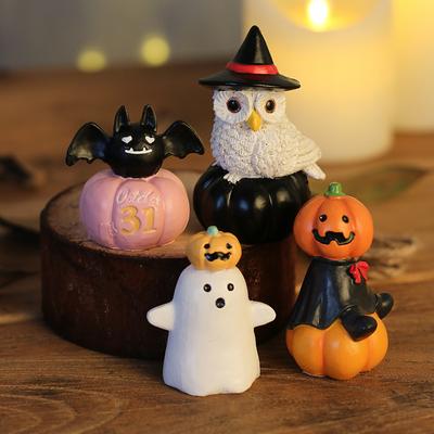 Halloween Decorations - Cute Owl, Bat, Pumpkin, Ghost Resin Craft Figurines - Party Small Gifts