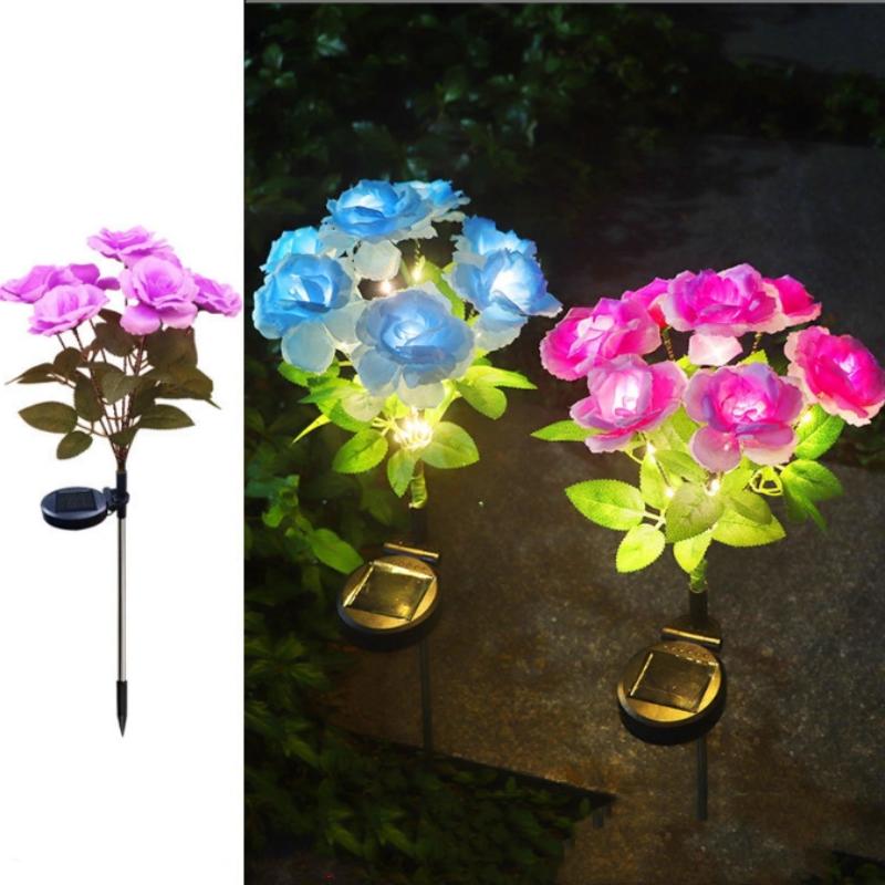 

7-Head Solar-Powered LED Rose Lights Flower Garden Decor Outdoor Pathways Landscaping Light Lawn Decorative Atmosphere Lights фиолетовый