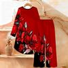 Geometric Pattern Print Two Piece Outfit Women Long Sleeve Irregular Hem Tunic Top Wide Leg Pants Casual Matching Set