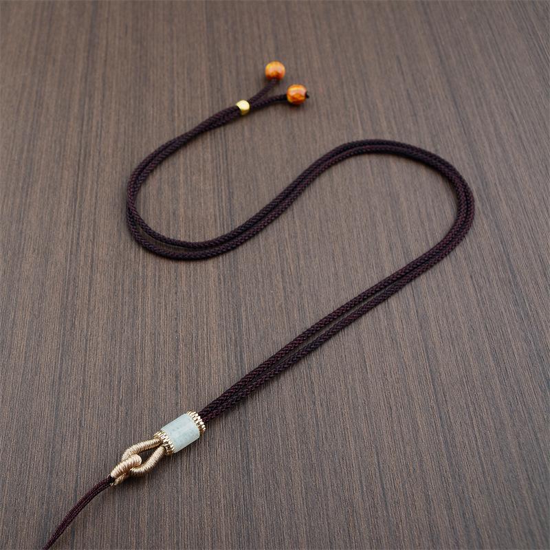 High-Quality Adjustable Jade & Agate Crystal Braided Necklace Rope with Buddha Talisman коричневый
