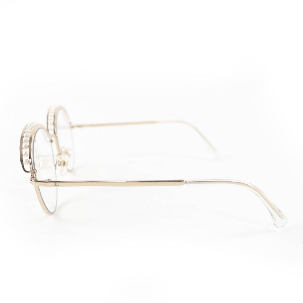 Excellent CHANEL Glasses COCO Mark Faux Pearl Sunglasses/Eyewear Gold Women 4247 Used