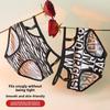 Girl Spring and Summer Leopard Grain Metal Buckle Sexy Thin Band Hollow Out Lift Hip Middle Waist Triangle Briefs