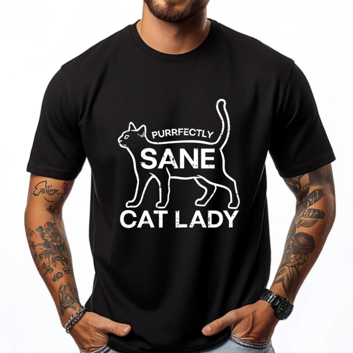 

Purrfectly Sane Cat Lady Kitten Fur Mama Women Girls Black Shirt Graphic Tees Unisex T-Shirts Oversized XXXXXL чорний