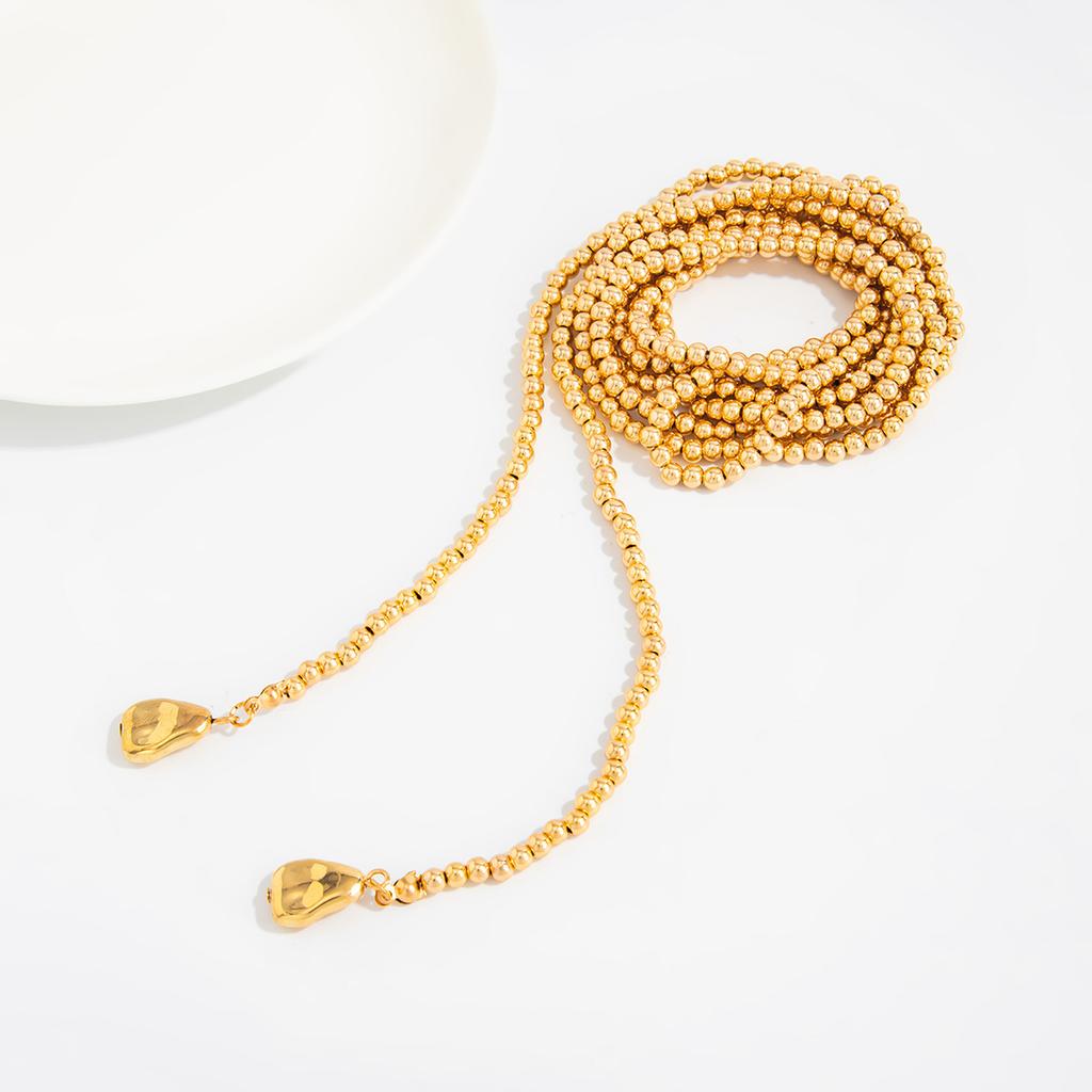 Perlen-Crinkle-Schichtkettenhalskette für Damen, Vergoldete stapelbare lange Kette, Zierlicher Schmuck als Geschenk