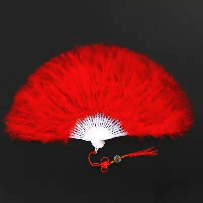 Thickened White Feather Folding Fan - Plush Cheongsam Catwalk & Emperor Night Dance Accessory