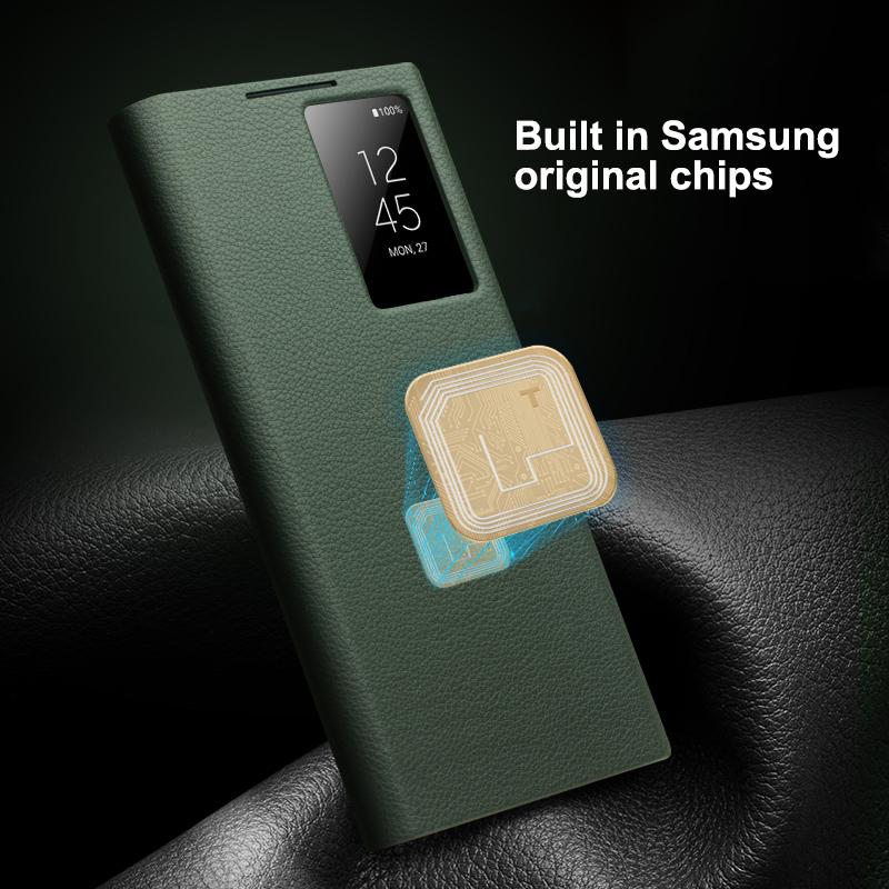 

QIALINO For Samsung Galaxy S23 Case Genuine Cow Leather Cover with Official Chips for Samsung Green