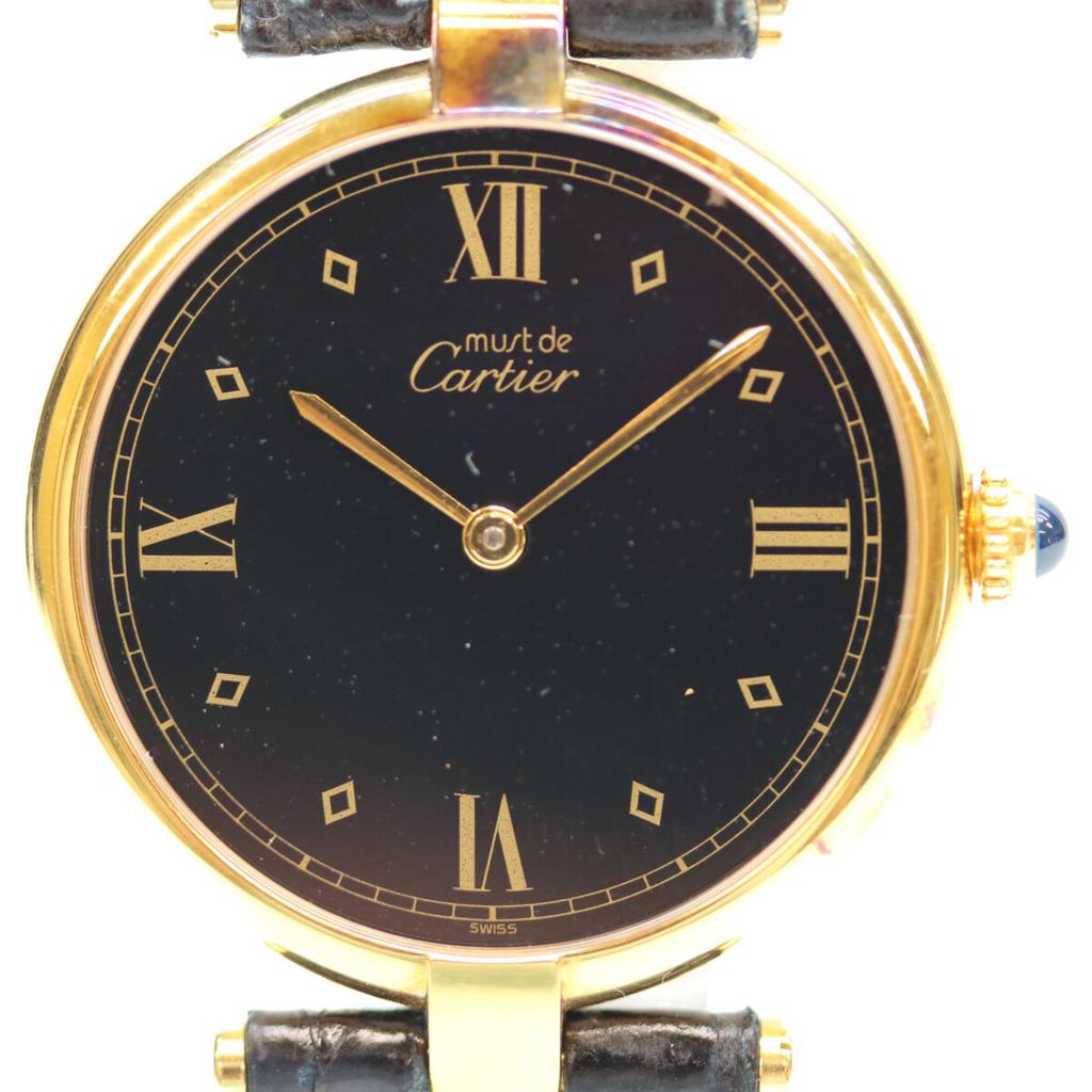 Cartier 925 Must Vermeil LM Black Dial QZ Leather Watches Black / goldUsed