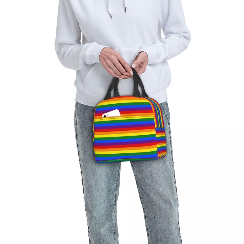 Rainbow Pride Flag Insulated Lunch Bag for Women Kids Portable Food Boxes Thermal Lunch Box Tote