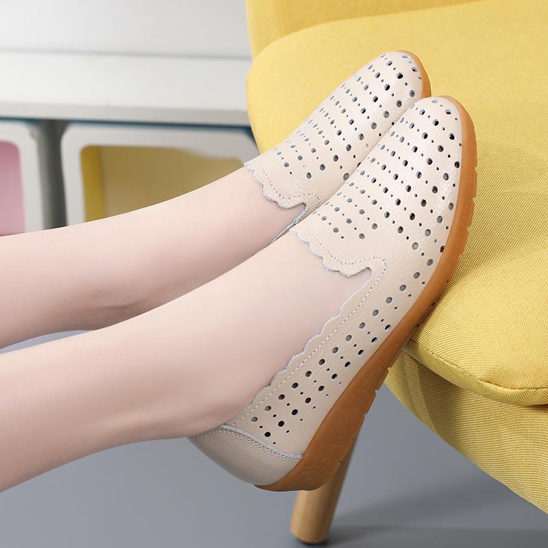 Damen Mokassins Fahrschuhe Lässige Slipper Loafer Damen Minimalistische Ballerinas Weiche Sommer Lochmuster Laufschuhe für Mutter