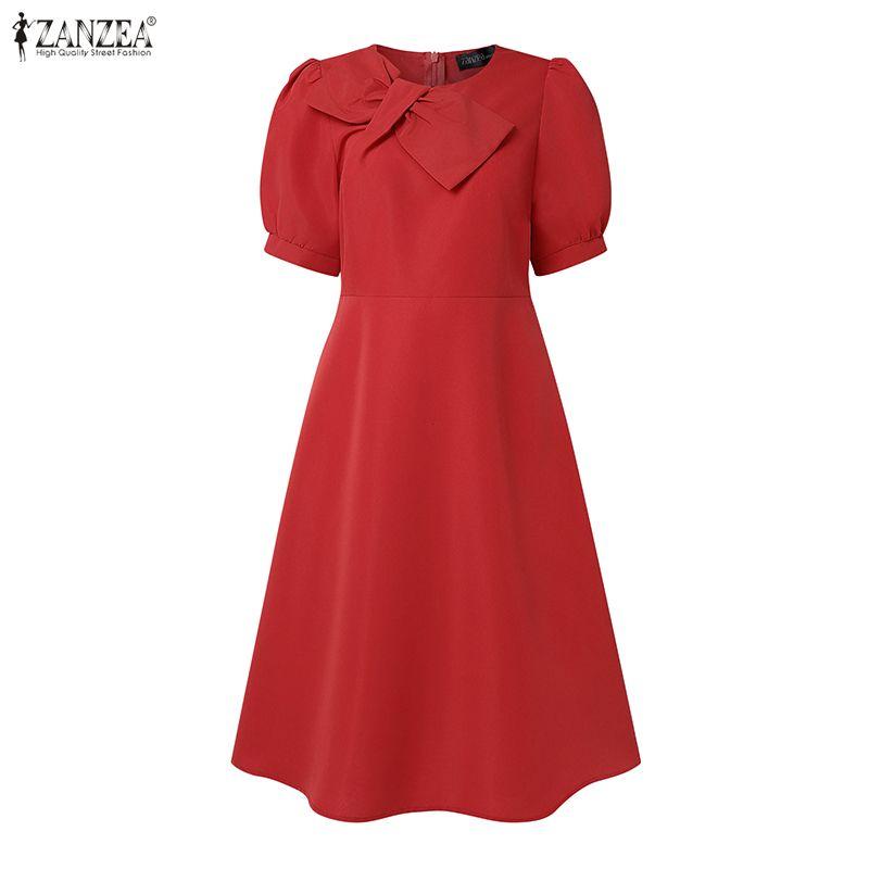 ZANZEA Abito estivo casual da donna con scollo rotondo e maniche corte