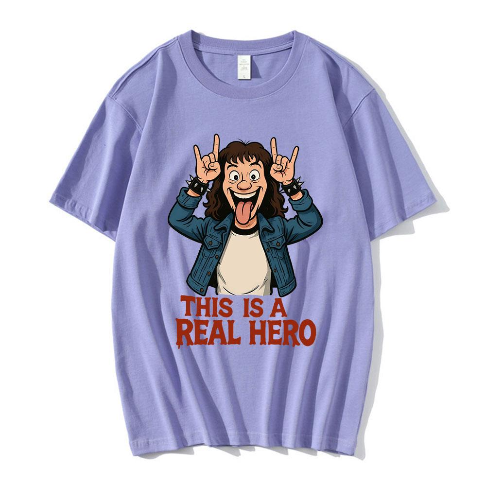 

This Is A Real Hero Eddie Munson Demogorgon T Shirt Men Women 100% Cotton Casual T-shirts Fashion Vintage Short Sleeves T-shirt XXL