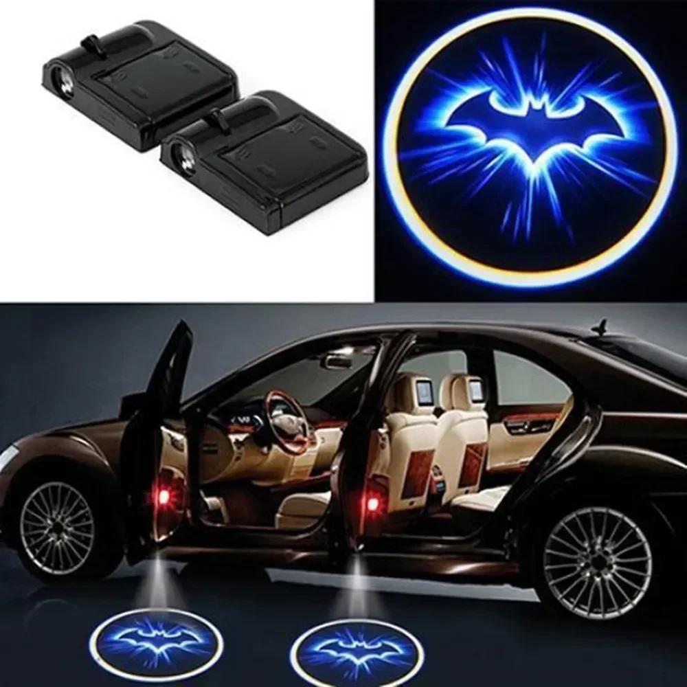 2PC Wireless Car Bat Logo Door Decor Light Shadow LED Welcome Laser Projector Lamp Interior Accessories Ornaments