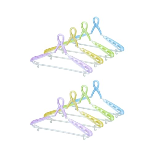 Kokubo Industries Laundry Hanger (Set of 2 x 4 Colors) with Padded Slide Catch Hanger (Quick Drying/Non-Slip) Slide Catch Type, Firm, Prevents Clothes